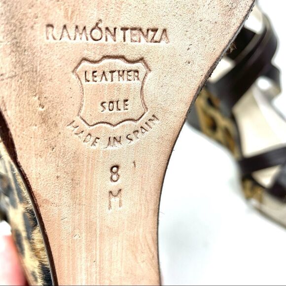 Ramon Tenza Leopard Calf Hair Wedge Sandals Size 8 - Picture 9 of 11